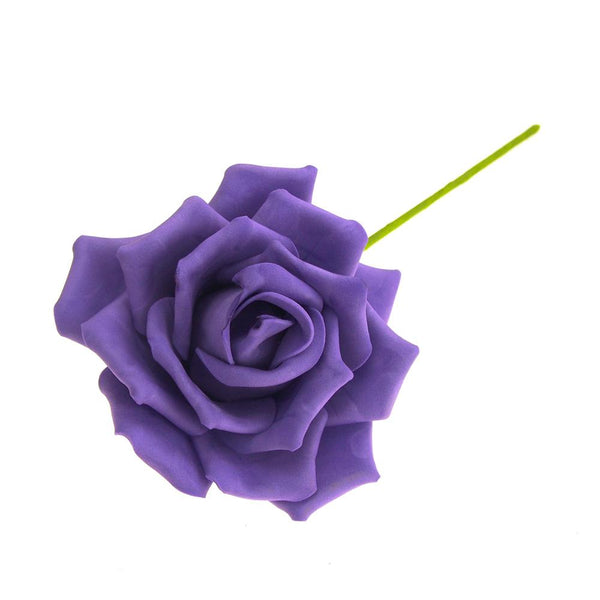 Rose Foam Flower with Stem, Purple, 6-Inch
