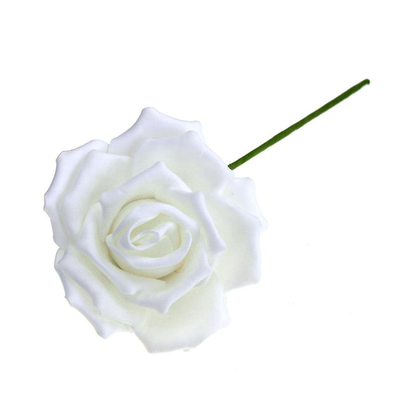 Rose Foam Flower with Stem, White, 6-Inch