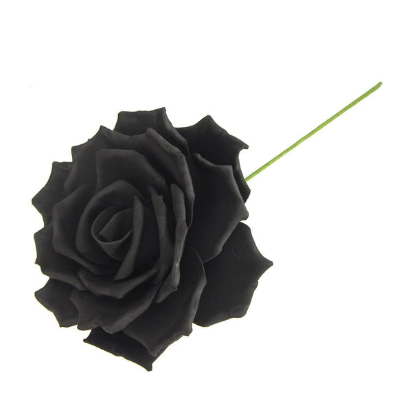 Rose Foam Flower with Stem, Black, 9-Inch