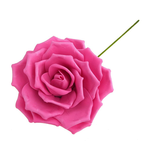 Rose Foam Flower with Stem, Fuchsia, 9-Inch