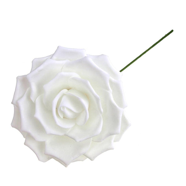 Rose Foam Flower with Stem, White, 9-Inch