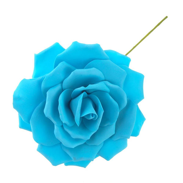 Rose Foam Flower with Stem, Turquoise, 13-Inch