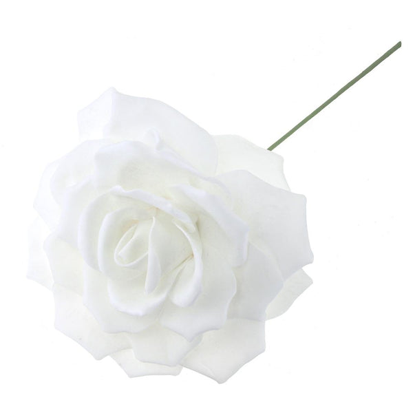 Rose Foam Flower with Stem, White, 13-Inch