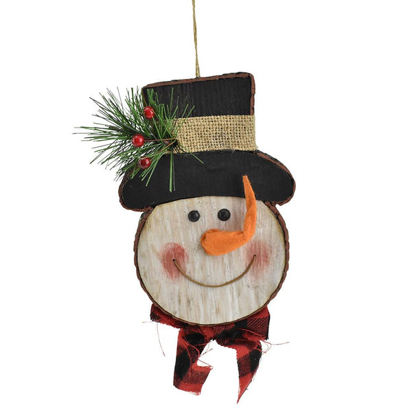 Wood Christmas Snowman Ornament, 7-Inch