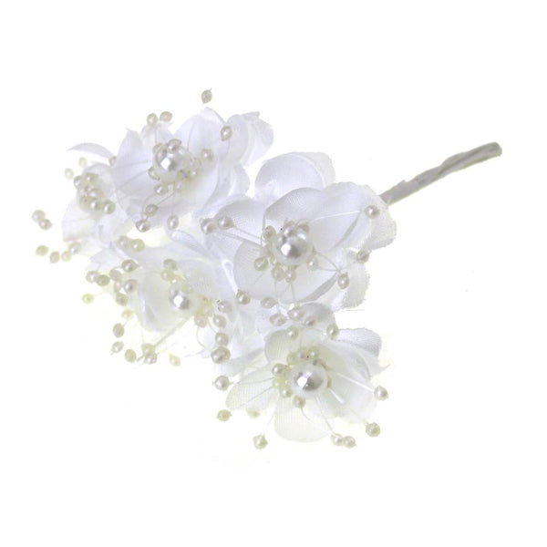 Satin Pearl Flowers Branch, 1-1/2-Inch, 12-Piece, White