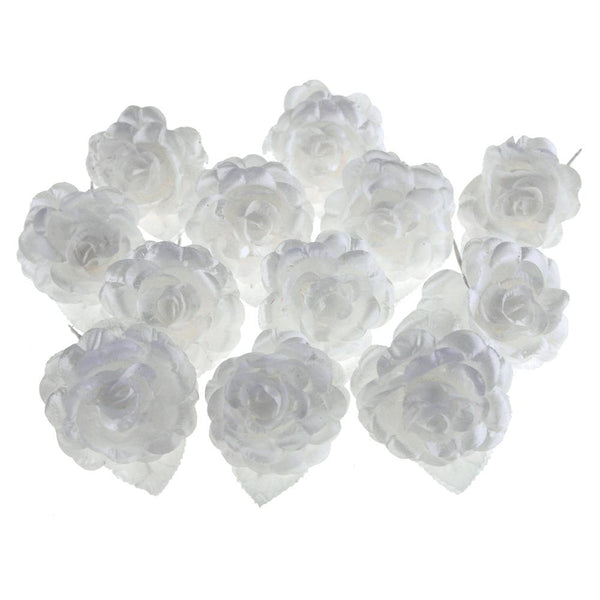 Single Satin Rose Flowers, 2-Inch, 12-Piece, White