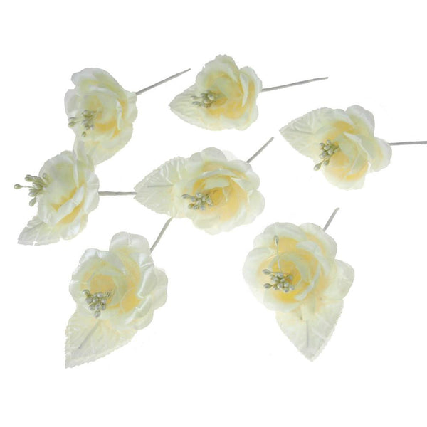 Single Satin Rose Beaded Flowers, 12-Piece, Ivory