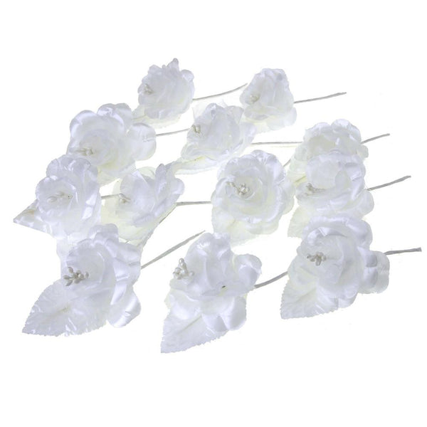 Single Satin Rose Beaded Flowers, 12-Piece, White