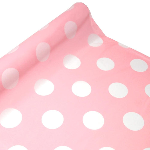 Polka Dot Plastic Table Roll Uncut, Pink, 40-Inch x 100-Inch