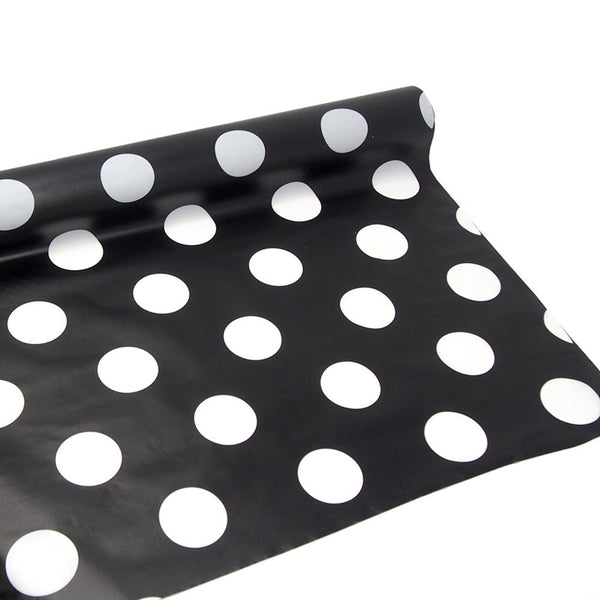 Polka Dot Plastic Table Roll Uncut, Black, 40-Inch x 100-Inch