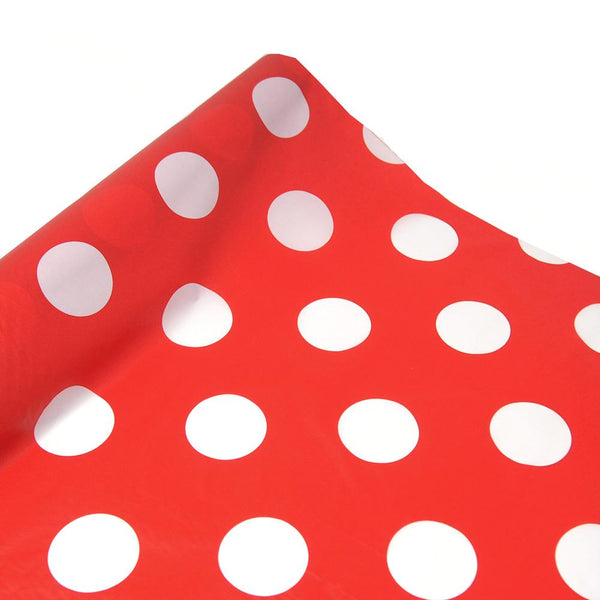 Polka Dot Plastic Table Roll Uncut, Red, 40-Inch x 100-Inch