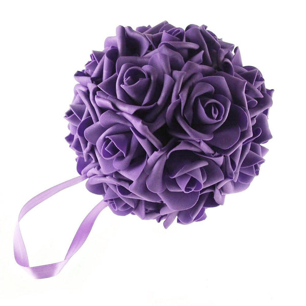 Soft Touch Flower Kissing Balls Wedding Centerpiece, 6-inch, Purple