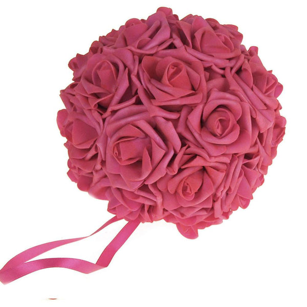 Soft Touch Flower Kissing Balls Wedding Centerpiece, 7-inch, Fuchsia
