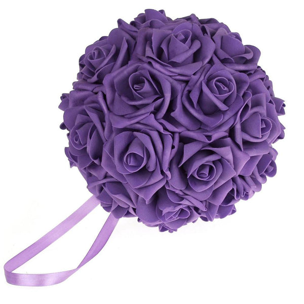Soft Touch Flower Kissing Balls Wedding Centerpiece, 7-inch, Purple