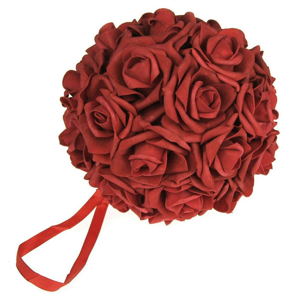 Soft Touch Flower Kissing Balls Wedding Centerpiece, 7-inch, Red