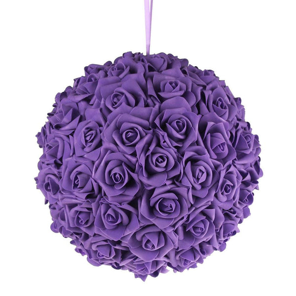 Soft Touch Flower Kissing Balls Wedding Centerpiece, 12-inch, Purple