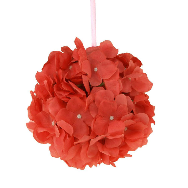 Silk Hydrangea Flower Kissing Balls Centerpiece, 6-Inch, Coral