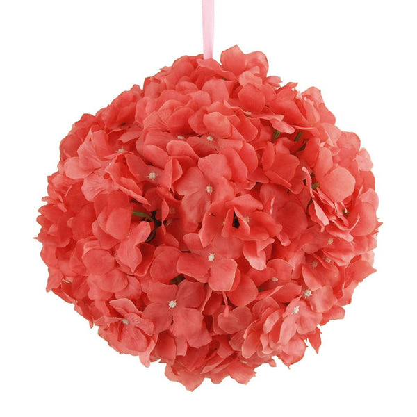Silk Hydrangea Flower Kissing Balls Centerpiece, 10-Inch, Coral