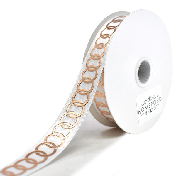Metallic Chain Link Accent Ribbon, White, 5/8-Inch, 10-Yard