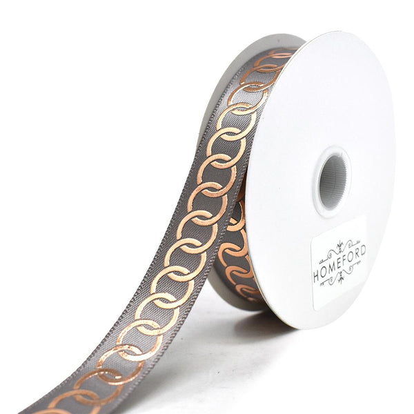 Metallic Chain Link Accent Ribbon, Portobello, 5/8-Inch, 10-Yard