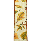 Autumn Falling Leaves Faux Linen Wired Ribbon, 1-1/2-Inch, 10-Yard