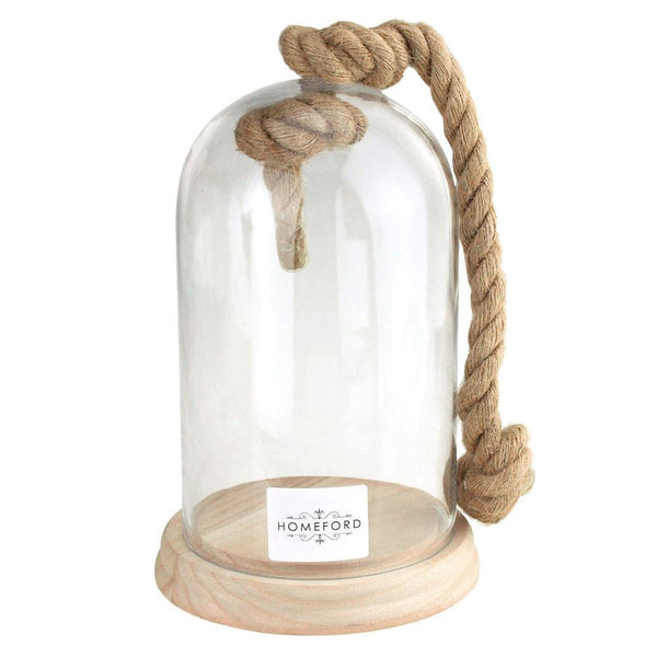 Clear Glass Dome Display with Rope Handle, 11-Inch