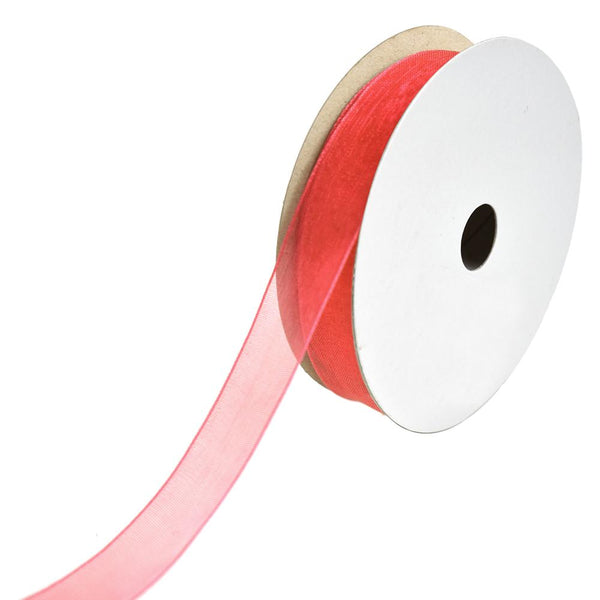Sheer Nylon Organdy Ribbon, 5/8-Inch, 25-Yard, Hot Coral
