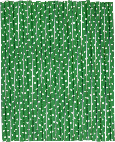 Small Dots Paper Straws, 7-3/4-inch, 25-Piece, White/Green