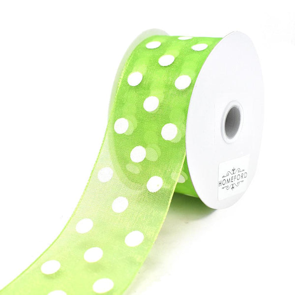 Polka Dot Sheer Ribbon, Lime Green, 1-1/2-Inch, 3-Yard
