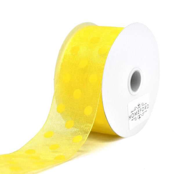 Polka Dot Sheer Ribbon, Yellow, 1-1/2-Inch, 3-Yard