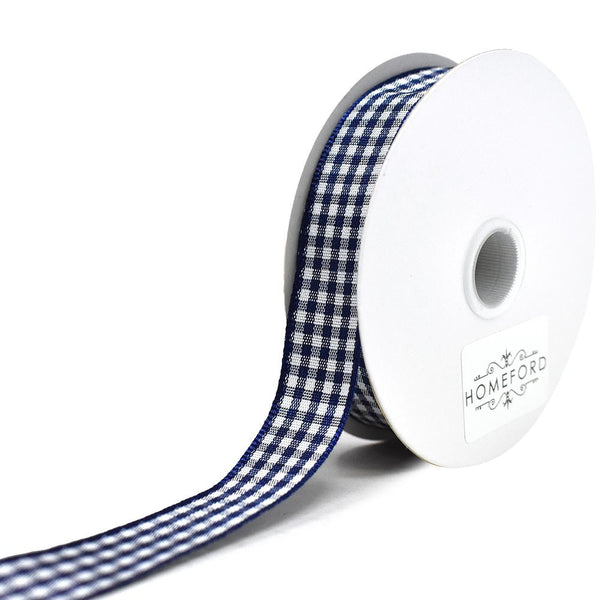 Country Check Pattern Ribbon, Navy Blue, 5/8-Inch, 10-Yard