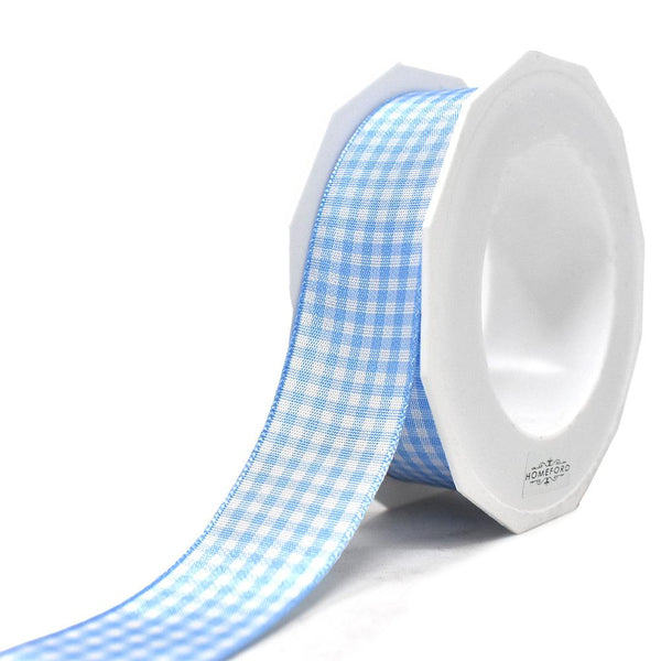 Country Check Pattern Ribbon, Light Blue, 1-Inch, 10-Yard