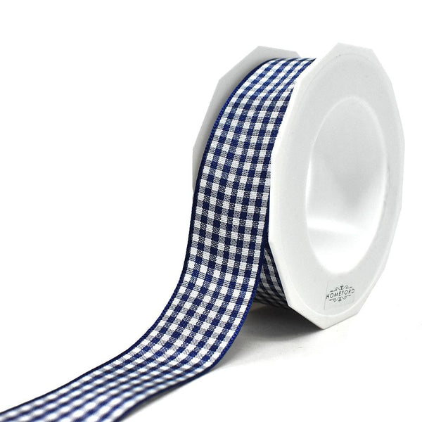 Country Check Pattern Ribbon, Navy Blue, 1-Inch, 10-Yard