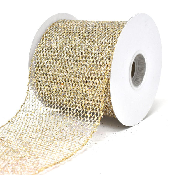 Grand Net Glitter Wired Edge Christmas Ribbon, Gold/Silver, 4-Inch, 10-Yard
