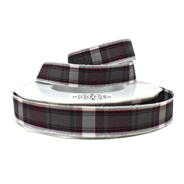 School Uniform Style Plaid Ribbon, Maroon, 5/8-Inch, 20-Yard