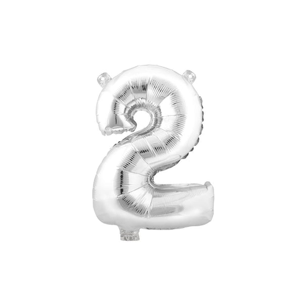 Aluminum Foil Number Balloon "2", Silver, 34-Inch