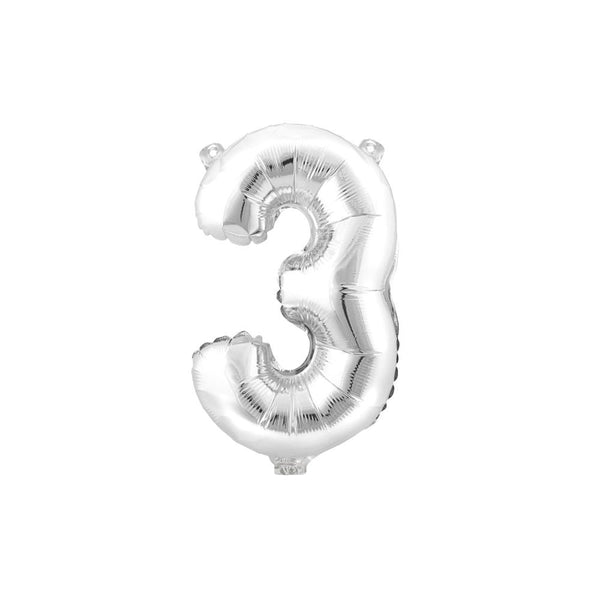 Aluminum Foil Number Balloon "3", Silver, 34-Inch