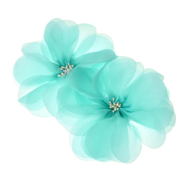 Organza Flowers with Beaded Center, 5-3/4-Inch, 2-Count, Blue