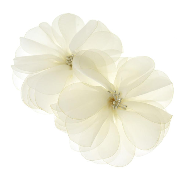 Organza Flowers with Beaded Center, 5-3/4-Inch, 2-Count, Ivory
