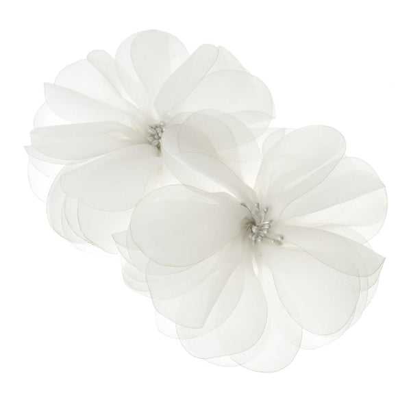 Organza Flowers with Beaded Center, 5-3/4-Inch, 2-Count, White