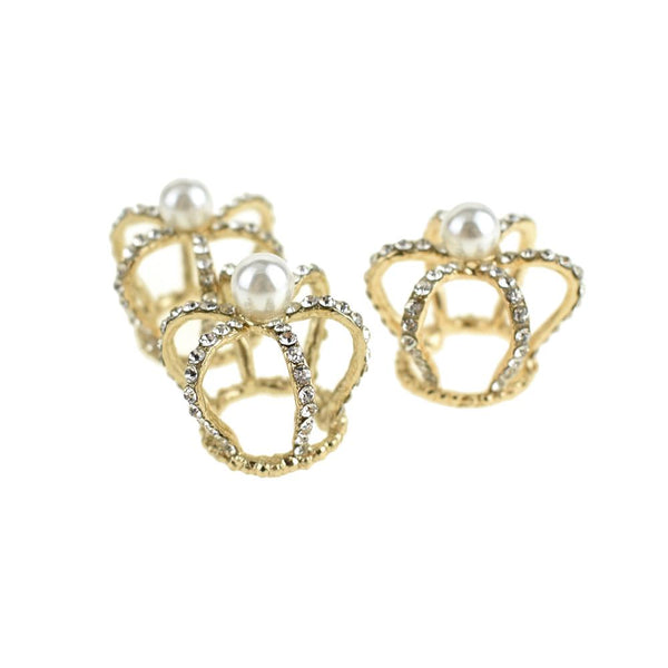 Mini Royal Rhinestone Crown Embellishments, 1-Inch, 3-Piece, Gold