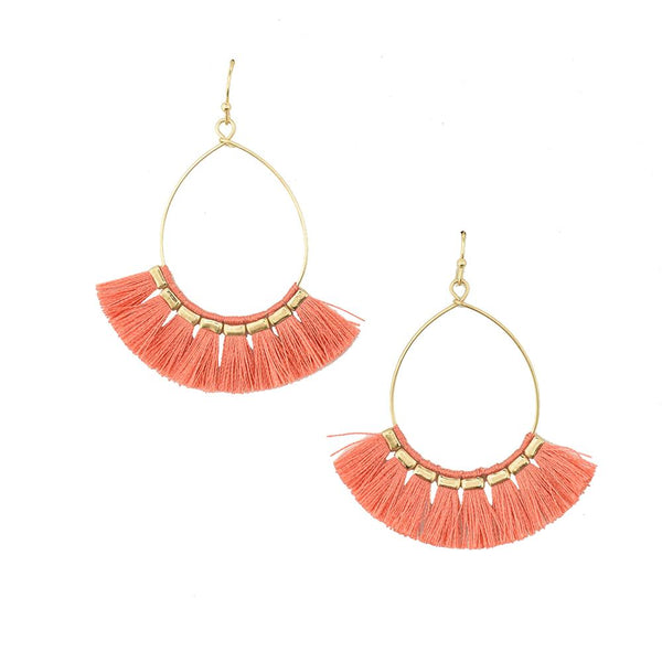 Fan Tear Drop Dangle Earrings, Coral, 2-Inch