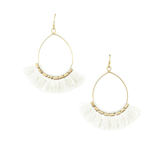 Fan Tear Drop Dangle Earrings, Ivory, 2-Inch