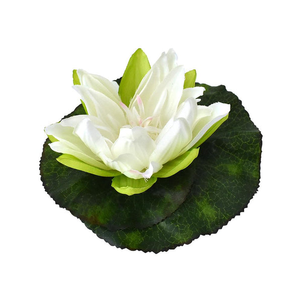 Artificial Floating Water Lily Head Garden Decor, Cream, 6-1/2-Inch