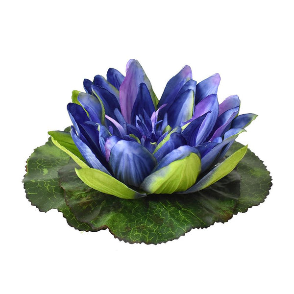 Artificial Floating Water Lily Head Garden Decor, Blue, 6-1/2-Inch