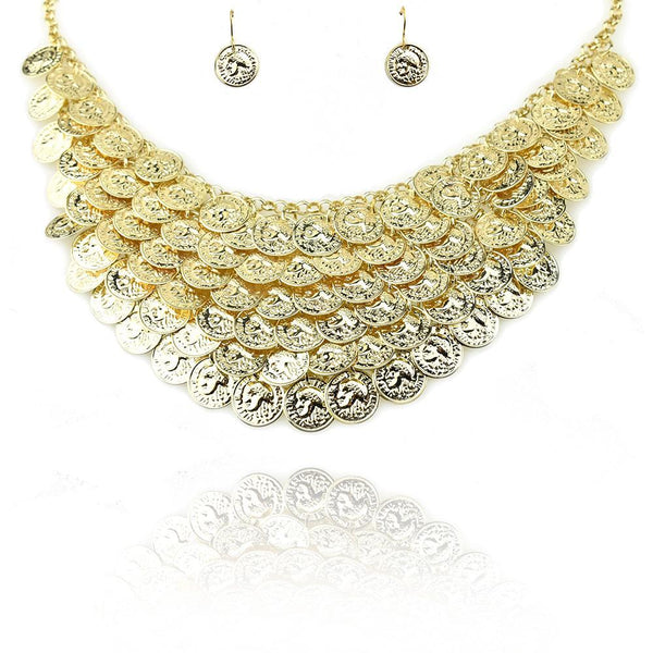 Multi Layer Dangling Coin Necklace Set, Gold