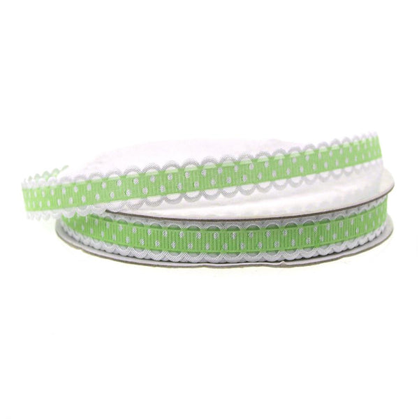 Polka Dot Picot-edge Polyester Ribbon, 3/8-Inch, 25 Yards, Apple Green