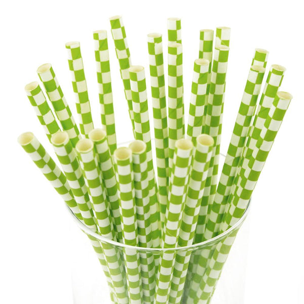 Race Car Checkered Paper Straws, 7-3/4-Inch, 25-Piece, Apple Green