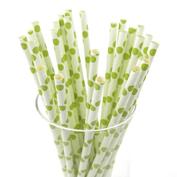 Large Dots Paper Straws, 7-3/4-inch, 25-Piece, Apple Green/White