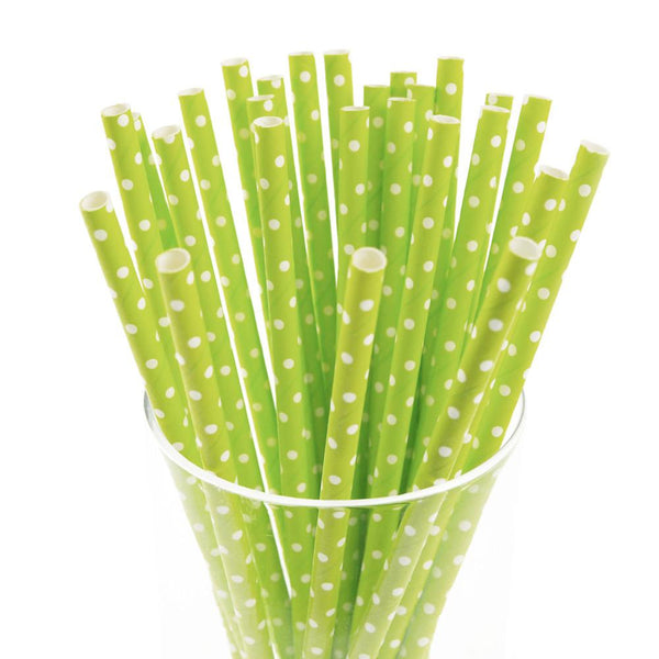Small Dots Paper Straws, 7-3/4-inch, 25-Piece, White/Apple Green